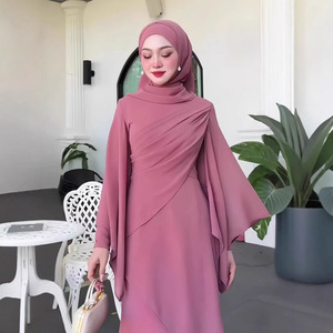 Vestido Baju Kurung Moderno Azul Bebé al por Mayor para Mujer, Caftán Modesto con Manga Murciélago, Vestido Largo Musulmán - Product Image 2