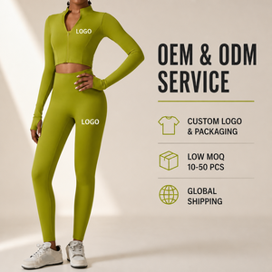 Conjunto de Yoga de Tres Piezas para Mujer, Color Verde Oliva Premium, Chaqueta con Cierre y Manga Larga, Sujetador Deportivo, Leggings de Cintura Alta con Estampado Frontal de Secado Rápido - Product Image 5