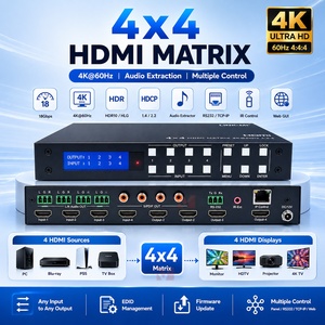 Matrice <span class=keywords><strong>HDMI</strong></span> 4x4 4K60Hz 18 Gbps prenant en charge TCP/IP, IR, RS232 et interface Web avec 4 sources Ultra HD et audio analogique et SPDIF - Product Image 1