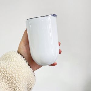 Egg Shape Glossy White Blank Sublimation Straight <b>Wine</b> 12Oz Tumbler With Sliding Lid for Heat <b>Press</b> Printing - Product Image 3