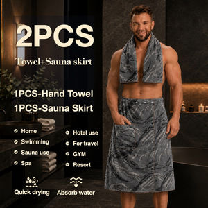 GOOZONE <b>HOME</b> <b>Sauna</b> Skirt Set Coral Fleece Men's Bathrobe Spa Wear - Product Image 4