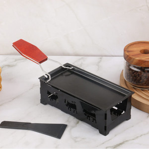 Ensemble de plaque de cuisson antiadhésive portable avec poignée en bois, outil de grillade pour la cuisine à domicile avec spatule, raclette à fromage - Product Image 2