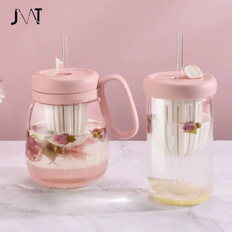 Bule de vidro para flores JWT, bule de chá e chaleiras resistente a filtros de alta temperatura com infusor, novo design por atacado
