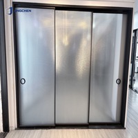 Puerta Corredera Interior Moderna de Triple Panel JINGCHEN, Marco Delgado de Aleación de Aluminio, Vidrio Templado Insonorizado, Color y Tamaño Personalizables