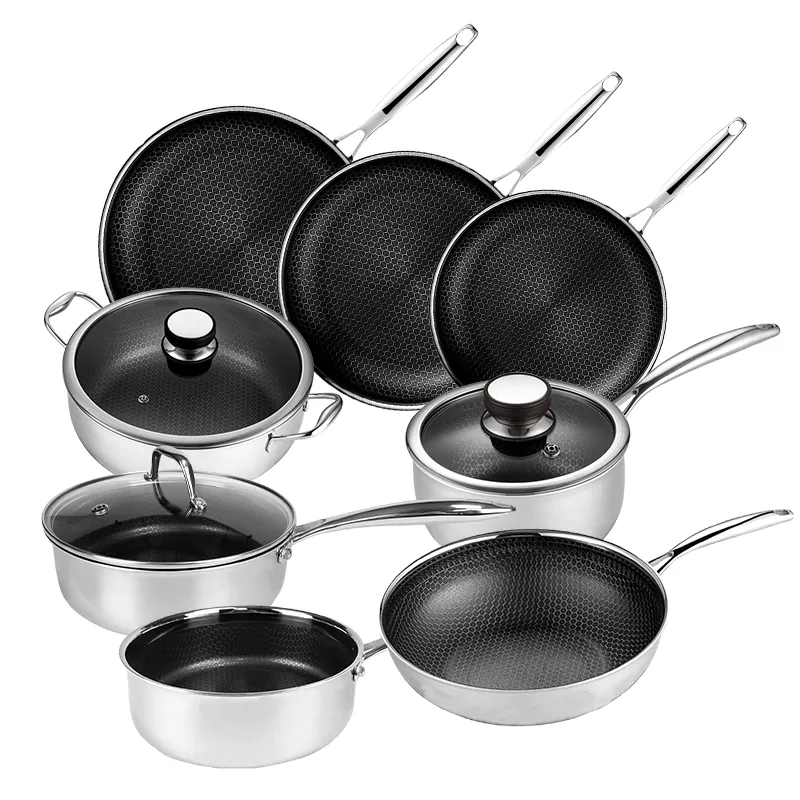 New Material Cookware Set Non Stick Pans And Pot For Eco-friendly Honeycomb Cooking Stainless Steel Pan