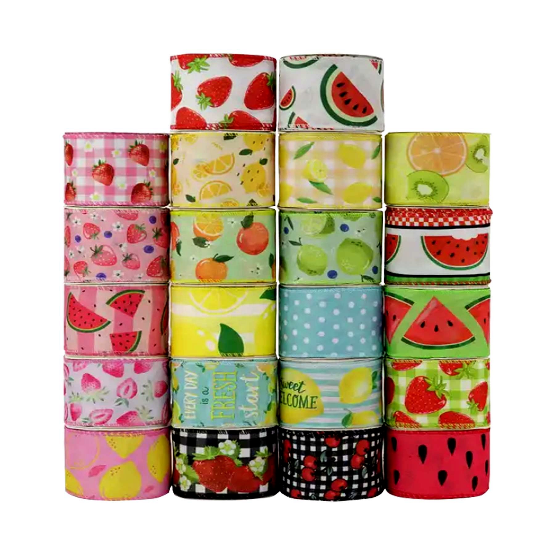 Factory Custom Wired Edge Ribbon Summer Fruit Craft Ribbon For Wreath Gift Wedding Decor