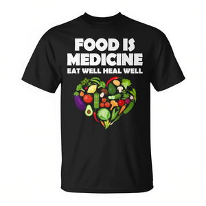 Camiseta Food Is Medicine Eat Well Heal Well Veggie Heart Design Negra Unisex - Product Image 2