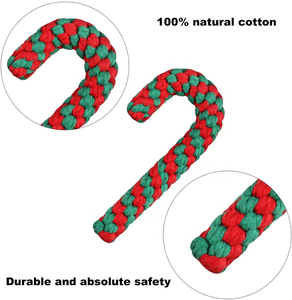 Üretici toptan Merry Christmas çevre dostu halat baston şekli knot oyuncak interaktif pamuk halat köpek oyuncak - Product Image 4