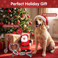 Lot de 5 jouets à mâcher pour chien de Noël : figurine peluche Père Noël, corde en coton, balle à picots en TPR, interactif pour le nettoyage des dents