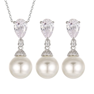 Refined Eco-friendly Copper 14mm Shell Pearl Zirconia Pendant <b>Earrings</b> <b>Set</b> Imitation Pearl Jewelry <b>Set</b> for Women - Product Image 1