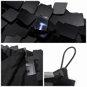 Haut <span class=keywords><strong>court</strong></span> noir à sequins carrés pour <span class=keywords><strong>femme</strong></span>, bretelles spaghetti, fermeture à crochet au dos, grandes paillettes, idéal pour les soirées et les boîtes de nuit - Product Image 5