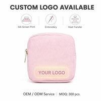 Petite trousse de toilette en velours côtelé, doublure en polycoton, fermeture éclair dorée, portable, mignonne, petite pochette de maquillage, cadeau de voyage rose