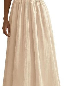 <b>Elastic</b> Waist A-Line Maxi <b>Dress</b> Chiffon Woven Solid Color Loose Fit Pleated Casual Daily Wear Floor Length Sleeveless - Product Image 1