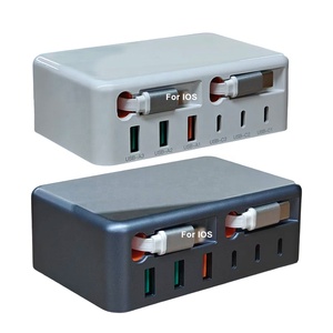 <span class=keywords><strong>Cargador</strong></span> <span class=keywords><strong>de</strong></span> Pared Rápido HNT SC004 <span class=keywords><strong>de</strong></span> 120W GaN con 8 Puertos USB Retráctiles y Cable Dual <span class=keywords><strong>de</strong></span> 2.3 pies (IOS+Tipo-C) para iPhone, Pixel y Galaxy - Product Image 1