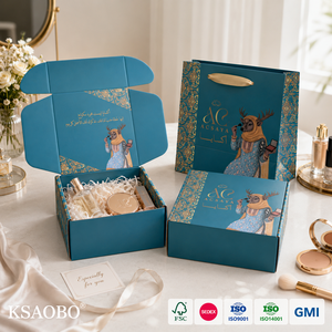 Boîte cadeau de luxe personnalisée pour cosmétiques arabes avec sac en papier, boîte d'expédition en carton bleu sarcelle pour emballage de parfums et <span class=keywords><strong>maquillage</strong></span>, vente en gros - Product Image 1