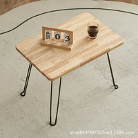 Petite table pliante en bois massif pour balcon utilisation en extérieur écriture et décontracté facile à transporter ménage pieds en métal Table basse Table décontractée