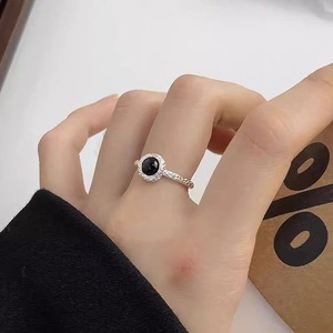 S925 Sterling Silver Black Onyx <b>Ring</b> For Women Open <b>Adjustable</b> Design Everyday Wear Jewelry - Product Image 1
