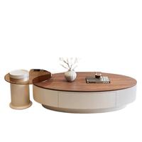 Table basse ovale moderne haut de gamme couleur noyer, design épuré et élégant pour salon, petit appartement, forme spéciale