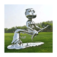 Statue de ballerine en acier inoxydable, sculpture de fille dansante en acier inoxydable poli miroir grandeur nature pour décoration extérieure