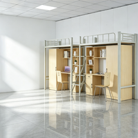 Lit superposé double en acier avec bureau en bois, armoire et échelle d'accès pour les dortoirs des écoles, des entreprises, des usines et des appartements.