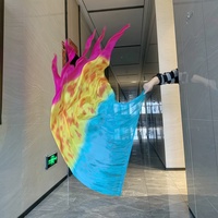Grandes drapeaux de prière en soie Nayaking avec pompons pour la louange prophétique et la danse, bannière de ministère fluide peinte à la main, tie-dye
