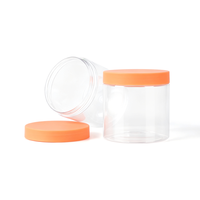 Pot en plastique PET transparent à large ouverture de 250g pour soins de la peau, avec couvercle à vis orange, idéal pour les snacks, les compléments et les poudres - Vente en gros
