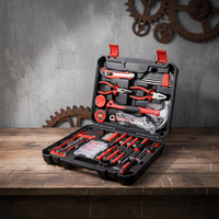 Ensemble d'outils à main avec douilles, tournevis, clé, pinces, marteau et ruban à mesurer - Boîte à outils robuste et durable pour un transport et un rangement faciles