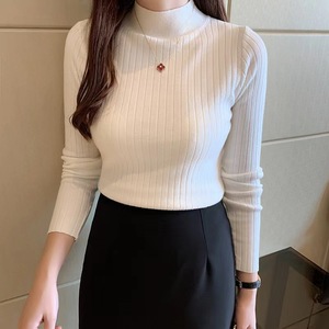 Suéter de punto de cuello alto para mujer, manga larga, ajuste ceñido, talla única, elegante, para el día a día, capa base superior - Product Image 2