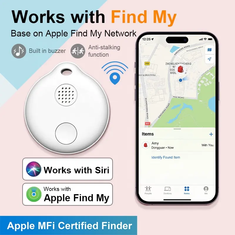 Rastreador GPS inteligente com Airtag certificado pela MFi, com controle remoto, rede WiFi e alimentado por bateria para carteira com chave, para animais de estimação, Find My App