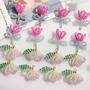 迷你珠子郁金香花朵饰物，带吊坠孔花卉装饰品，用于DIY耳环手镯等