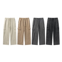Pantalon cargo délavé à jambe large, taille élastique, style utilitaire, streetwear vintage, 350G, décontracté et épais