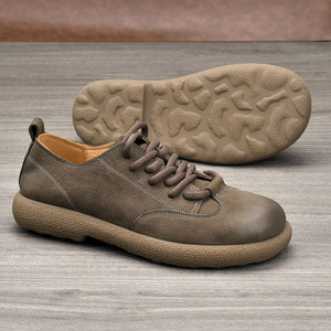 Chaussures bateau en cuir véritable pour hommes, à bout rond, à lacets, respirantes, avec semelle extérieure en caoutchouc et semelle intermédiaire en EVA, motif uni, pour un usage décontracté estival - Product Image 4