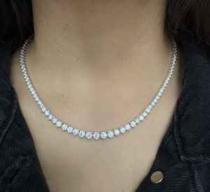 Riviera Three Prong Round Cut Moissanite Tennis Necklace 925 Sterling <b>Silver</b> Graduated <b>Choker</b> Anniversary Gift for Partner - Product Image 6