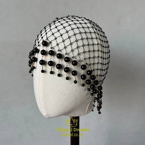 Coiffe de mariée style Flapper en maille avec strass et perles, à pampilles, pour l'Europe et les États-Unis - Product Image 6