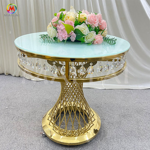 Wedding Crystal Cake <strong>Table</strong> <strong>Gold</strong> Stainless Steel Round Cake Stand Rollers Wheels Event Cake <strong>Table</strong> - Product Image 2
