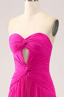 Robe de soirée sans manches en mousseline de soie plissée une ligne aux poignets robe de soirée pour demoiselle d'honneur mère de la mariée Rose