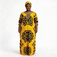Robe Kaftan Boubou Kimono en Coton à Manches Amples pour Femmes Noires Grande Taille d'Afrique, Ensemble Deux Pièces Été avec Foulard