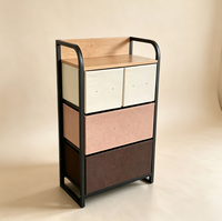 Commode à 4 tiroirs personnalisée de style nordique, en tissu non tissé, avec dessus en bois et structure métallique, pour le rangement dans le salon