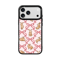Coque de téléphone AG Feeling Black Edge avec nœud papillon doré et motif lapin marron pour iPhone 17, 17 Pro Max, 16 Pro, 15 – Coque magnétique