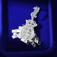 Pendentif Sac d'argent Moissanite VVS Iced Out, Plaqué Rhodium, Symbole Dollar, Style Hip Hop, Effet 3D, Bijoux Streetwear