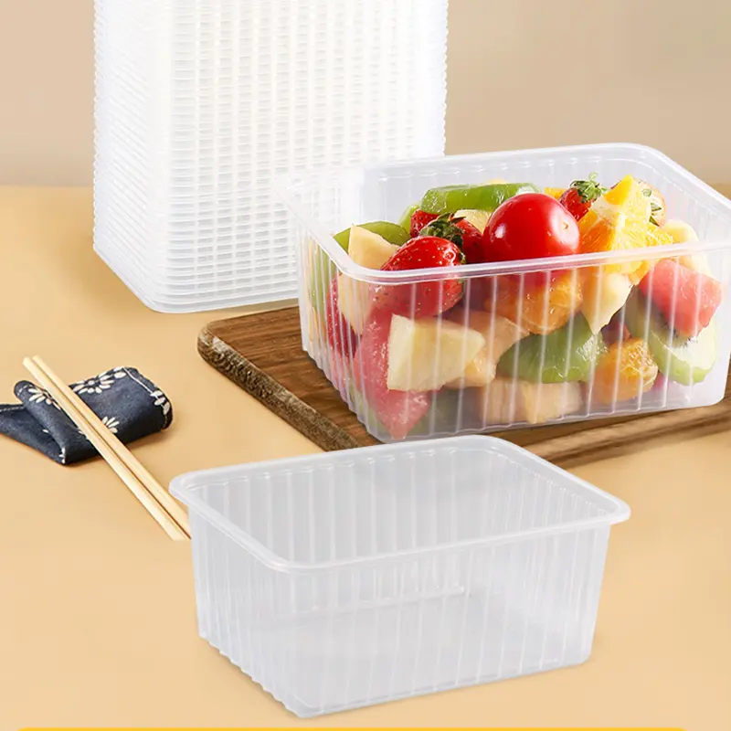 Scatola per pasticceria da 750ml scatola per torta usa e getta in plastica trasparente scatola per imballaggio per sushi croccante di pane e pesca