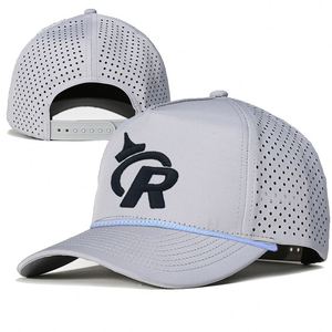 Gorra deportiva de microfibra al por mayor, diseño en blanco, logotipo bordado en 3D, gorra de béisbol gris, gorras de golf perforadas personalizadas, gorras con agujeros láser - Product Image 1
