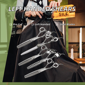 Left Handed Professional Barber Scissors Set 440C Stainless Steel Hair Cutting and Thinning <b>Shear</b> Kit By Dentavex - Product Image 2