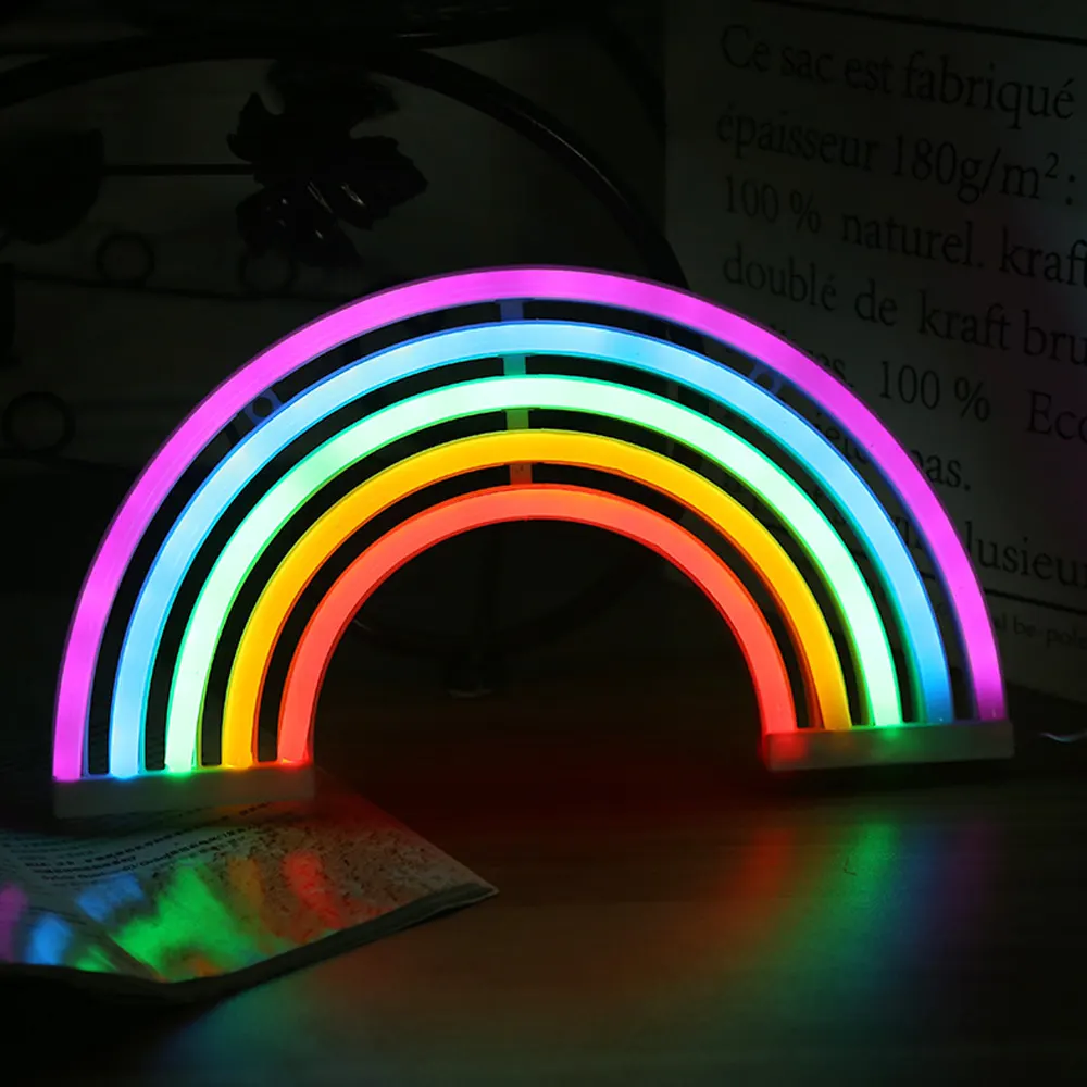 Luminária led noturna de cinco cores, pingente de arco-íris, bateria ou carregamento usb