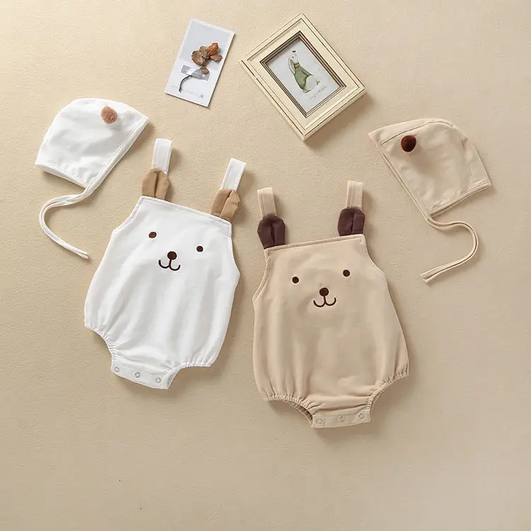 Summer New Baby Boys And Girls Cute Bear Sleeveless Strap Bag Romper Baby Suspender Romper 2-piece Set