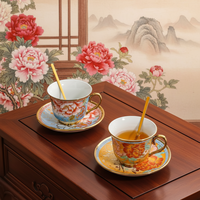 Tasse à thé en porcelaine de style chinois, faite à la main, en forme de fleur - Artistique, durable et écologique, 200 ml, pour cadeau et usage quotidien