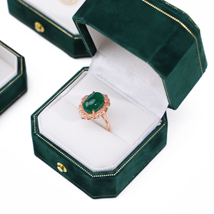 Изготовленный на заказ логотип зеленый винтажный бархатный шкатулка для ювелирных изделий роскошный драгоценный камень браслет ожерелье серьга коробка восьмиугольная бархатная коробка для колец - Product Image 5