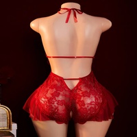 Pakaian Dalam Wanita Seksi Model Halter dengan Renda Bunga Erotis, Tanpa Crotch, Deep V, untuk Tidur, dari Gudang AS (Dropshipping)