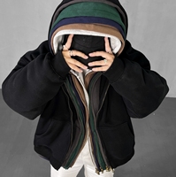 Sweat à capuche personnalisé de haute qualité 100 % coton délavé à l'acide, épais, à épaules tombantes, double fermeture éclair, style vintage pour homme