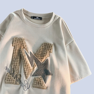 280gsm Odm logo graphique personnalisé impression classique blanc col rond brodé t-<span class=keywords><strong>shirt</strong></span> hommes éponge chenille broderie t-<span class=keywords><strong>shirt</strong></span> - Product Image 3